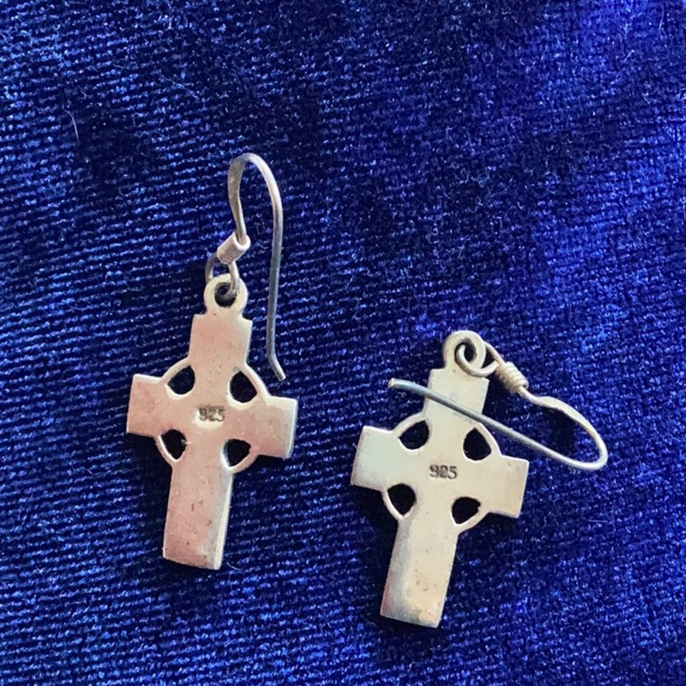 Stamped 925 Solid Silver Celtic Cross Earrings - image 2